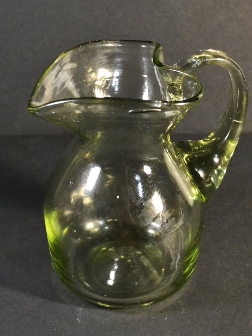 Handblown Glass Pitcher Smoky Green Heart Shaped Top Entertaining Decor - Picture 2 of 7